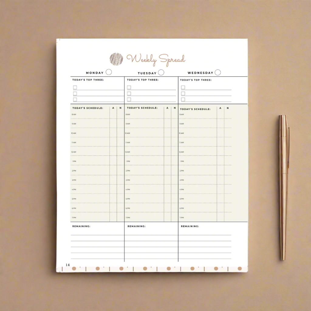 Therapist Avenue Planner, weekly appointment planner, session planner